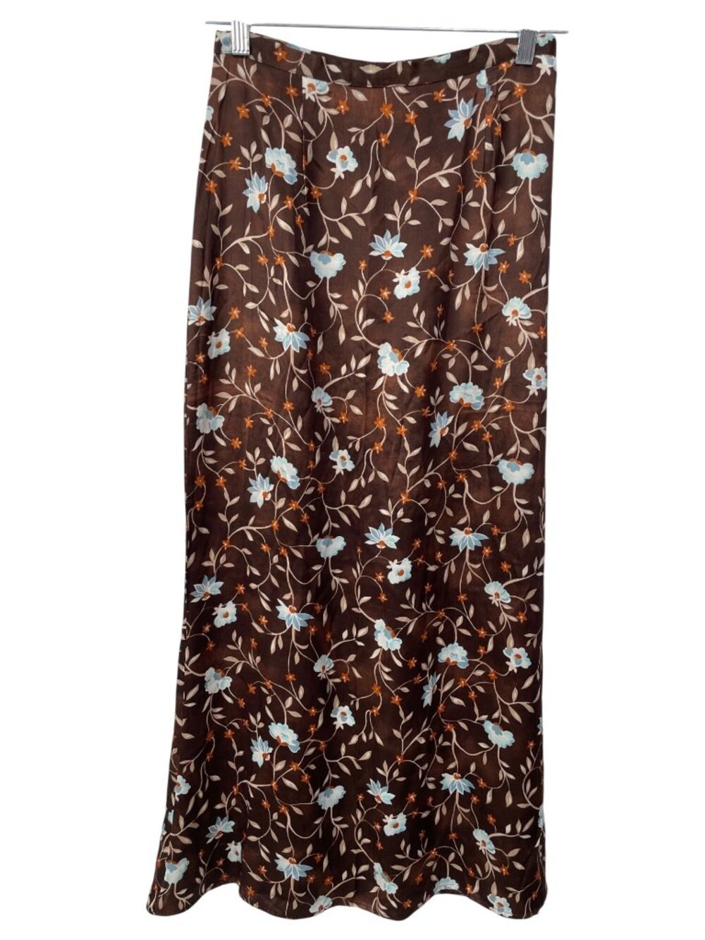 Vintage Harolds Maxi Skirt Size 6 Floral A-Line Brown Blue Rayon Bohemian Retro
